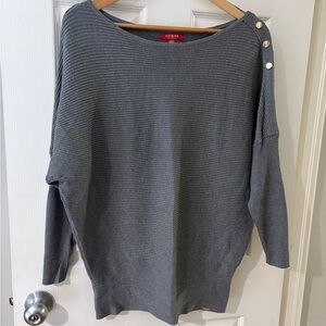 Guess ribbed grey sweater size small gold hardware fitted arms stretch top